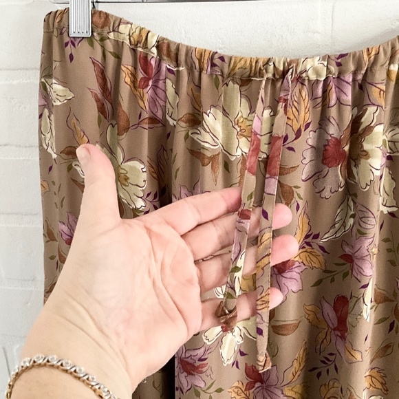 Vintage L.L. Bean Maxi Skirt Floral Print Tan Beige Ocre Lavender Cream Brown M - Picture 9 of 11